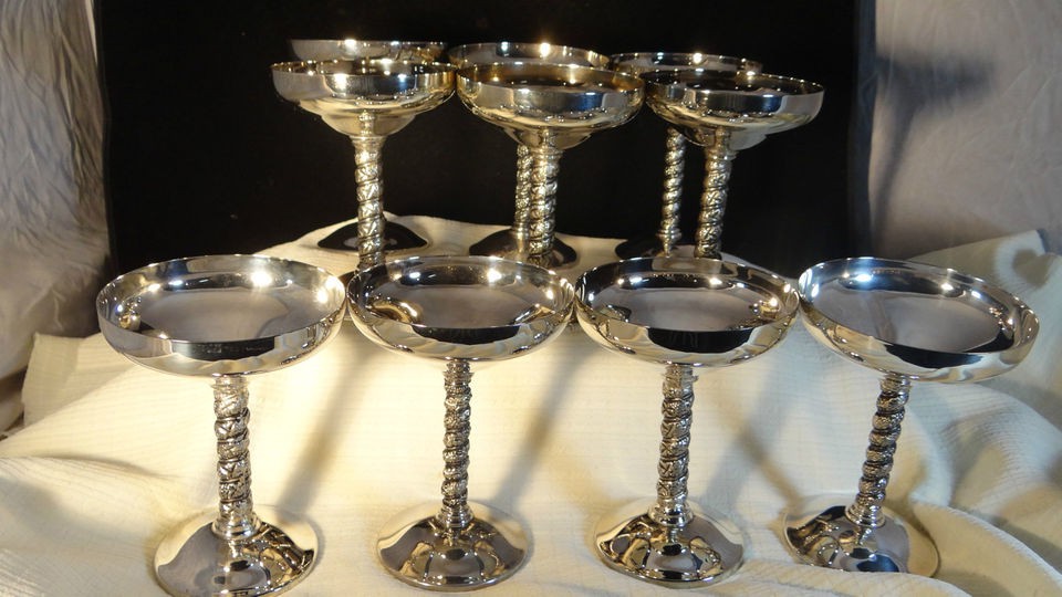   SILVERPLATE Champagne GOBLETS (12) Spain J. PEREZ RUIZ Sherbet DESSERT