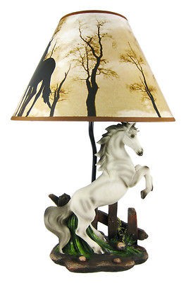 White Stallion Horse Table Lamp W/ Nature Print Shade