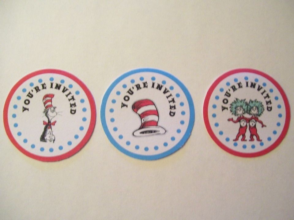   The Cat in the Hat Birthday Party or Baby Shower Envelope Seals (12ct