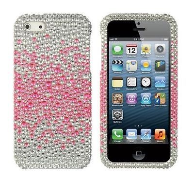 PINK SPLASH Rhinestone DIAMOND Bling Snap on Cover for Apple iPHONE 5 