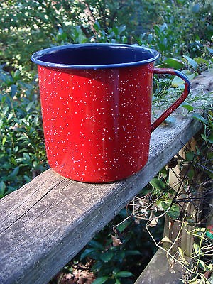 Pretty Red & Navy Graniteware Huge MUG or Utensil Container Holder 