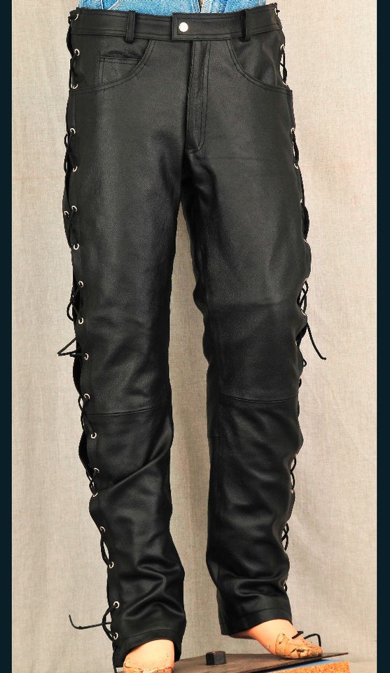 Disco Laced Leather Trousers 4 Motorbike Motorcycle Cruiser Biker 