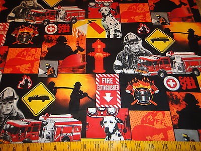 Firemen & Dalmatian Dog Fire Rescue Patch Allover Cotton Fabric