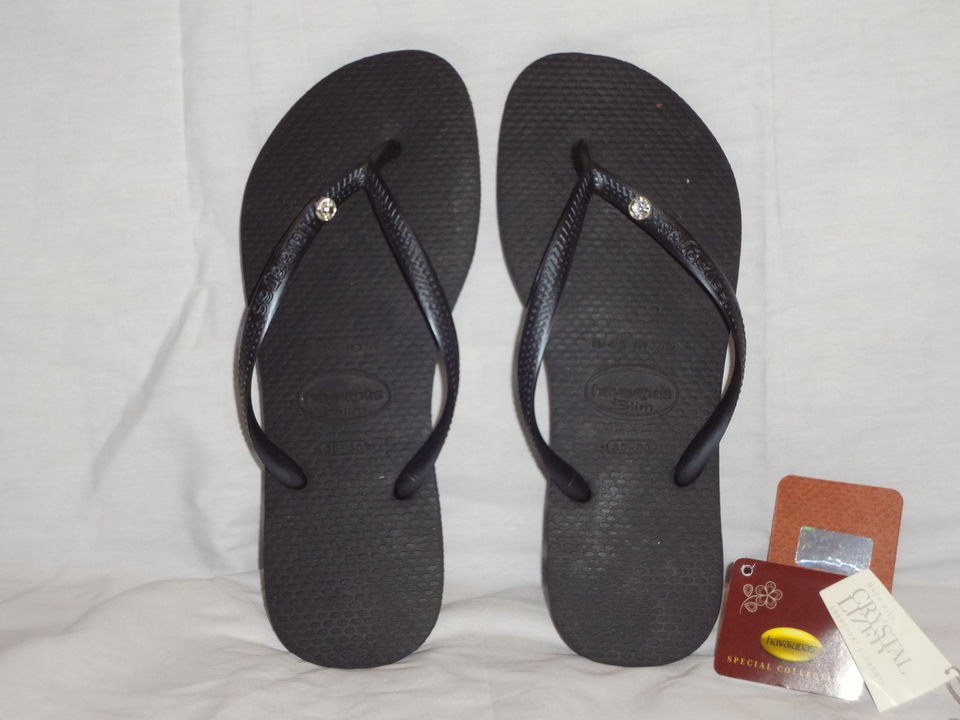 HAVAIANAS SLIM CRYSTAL GLAMOUR SW BLACK WOMENS SANDAL FLIP FLOP PICK 