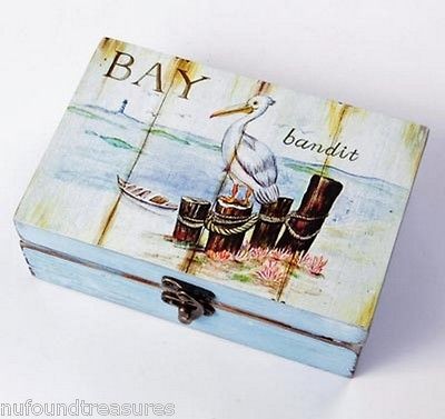 Nautical Decoration Bay Bandit White Pelican Wooden Keep Sake Storage 