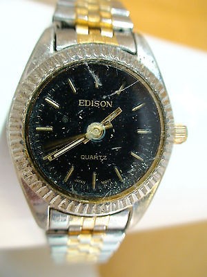 EDISON BLACK FACE DUAL TONE LADIES QUARTZ WATCH FLEX BAND WORKS(C1)