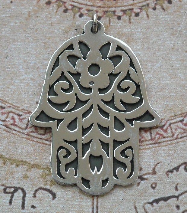 Khamsa, Hamsa, Hand of Fatima Sterling Silver Pendant