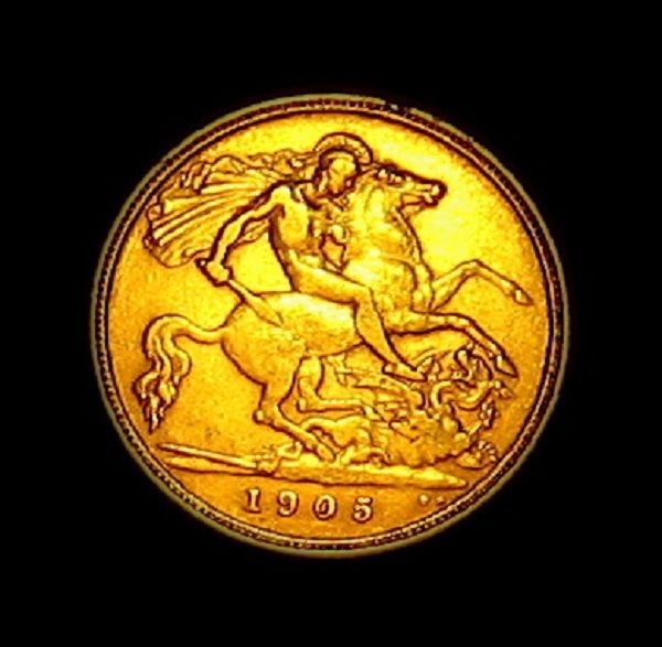 1905 BRITISH GOLD HALF SOVEREIGN HIGH GRADE EDWARDIAN ANTIQUE