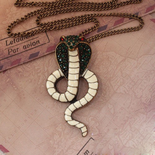 Egyptian Fierce Cobra Snake Serpent Emerald Green & Red Crystal 