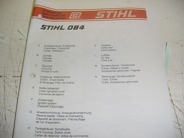 STIHL CHAINSAW 084 084AV PARTS LIST SERVICE MANUAL NEW