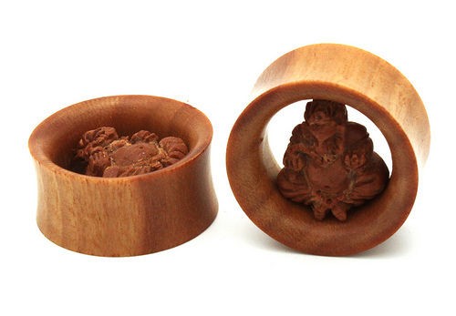 SAWO WOOD GANESHA ELEPHANT GOD HINDU BUDDHA EAR GAUGE PLUG ORGANIC 