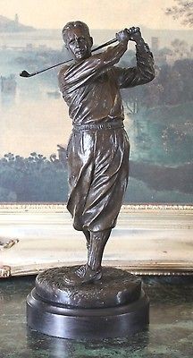 GOLFER CHRISTMAS GIFT Bobby Jones Bronze Marble Statue Art Signed Ron 