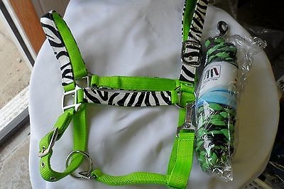   Adustable Nylon Zebra Horse Halter & Matching Lead LIME FREE SHIP