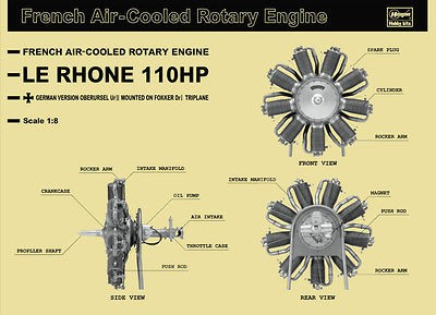LE RHONE 110HP ROTARY ENGINE HASEGAWA MODEL KIT