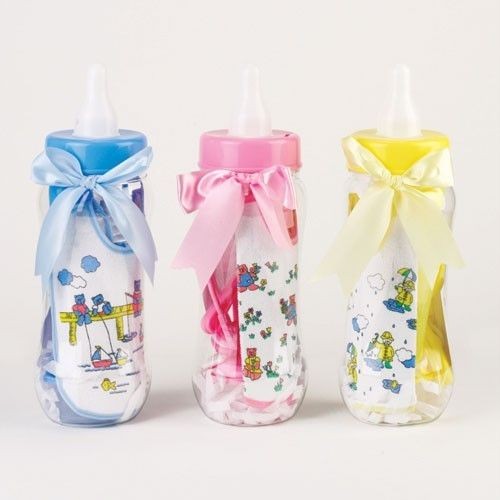 Baby Shower 9pc Bottle Bank Gift Set, Bib, Bottles, Toy Keys, Bowl 