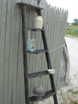 Vintage Wooden 5 Step Ladder Shelf   These Ladders Lean to Make Great 