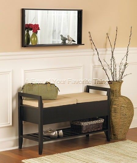 BLACK WOODEN STORAGE BENCH & SHOE RACK SHELF ENTRYWAY ROOM HOME DECOR