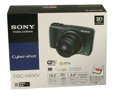 New SONY DSC HX30V/B Black Cyber shot 18.2 MP Digital Camera w/ Wi Fi 