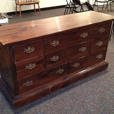 Ethan Allen Dark Antiqued Pine Old Tavern Large Dresser   NO Handles 