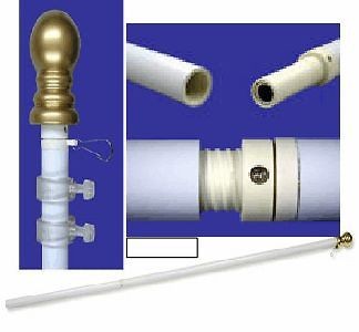 TANGLE FREE   6FT. long 2  PIECE WHITE ALUMINUM SPINNING FLAGPOLE