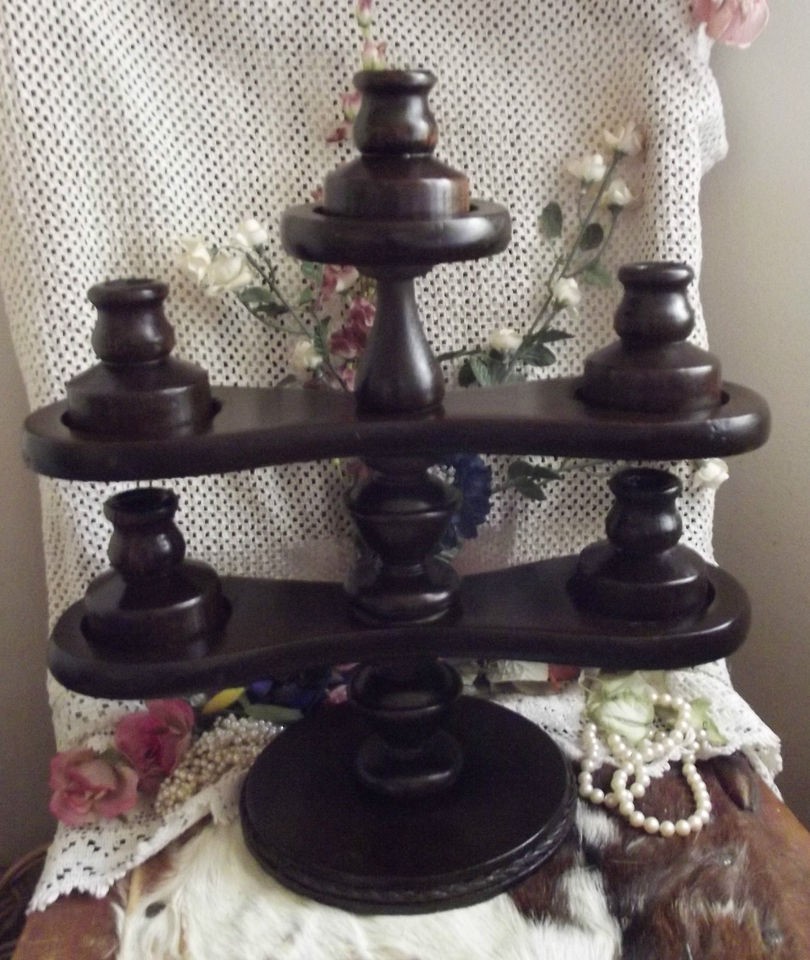   DARK Wood WOODEN 5 ARM Candelabra CANDLE Holder Chic ROPE Floor Stand