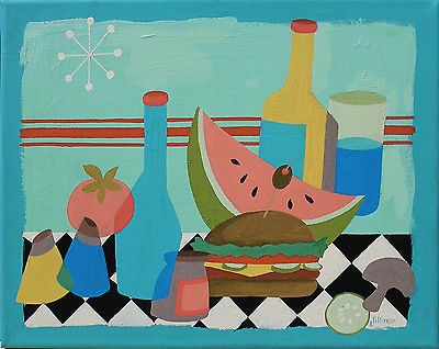 PAINTING RETRO EAMES MID CENTURY MODERN ATOMIC DINER KITCHEN ART 