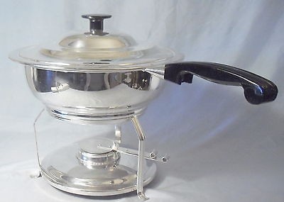   PLATE SILVER 6 PIECE WARMING PAN CHAFING DISH FONDUE POT w HEATER