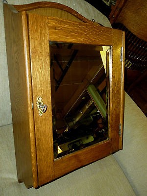  Oak Medicine Cabinet W/ lock Key Refinished Curio USA Cupboard Mirror