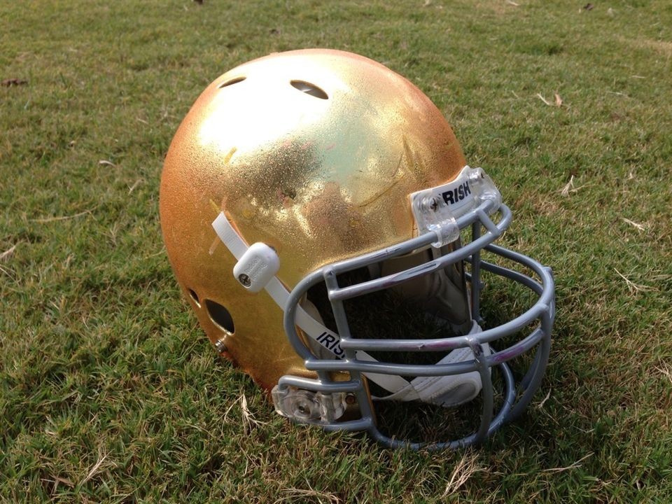 NOTRE DAME GAME USED WORN NEW GOLD HELMET Sean Cwynar #98 2011 SEASON