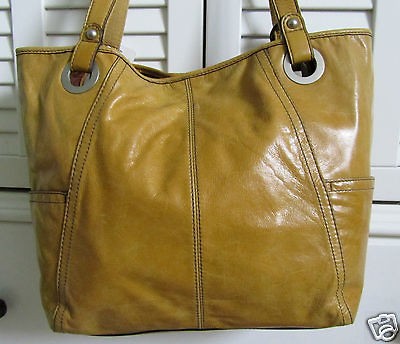 NWT FOSSIL HATHAWAY YELLOW GOLD GLAZED LEATHER LARGE PURSE HANDBAG 