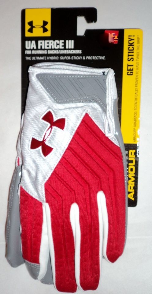 New 2012 Under Armour MENS Football Gloves UA FIERCE III 3 STICKY red 