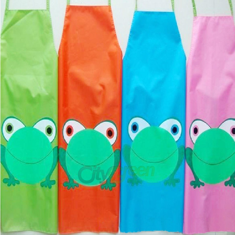 New 9 15 Years Childs Waterproof Apron Cartoon Frog Pattern