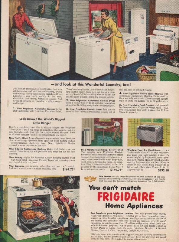 1950 VINTAGE FRIGIDAIRE APPLIANCES YOU CANT MATCH PRINT AD