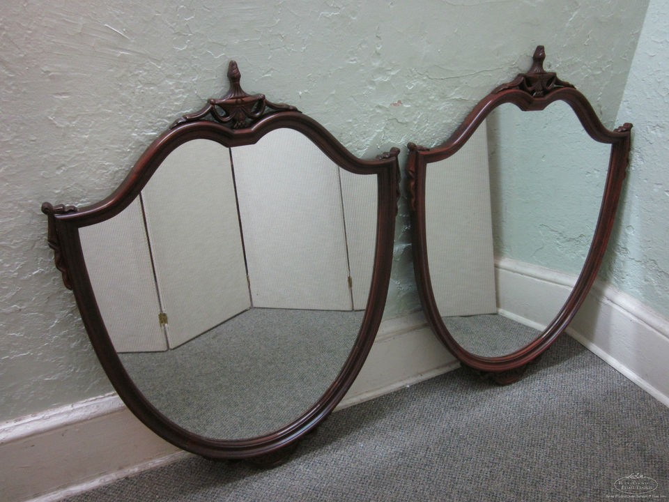 Vintage 1940s Mahogany Federal Pair Shield Mirrors