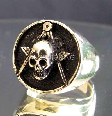 BRONZE RING MASONIC ORDER SKULL FREEMASON COMPASSES NEW