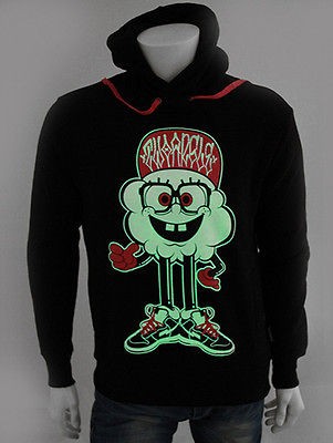 TWO ANGLE Glow in the Dark Gangsta Cloud Twist Neck Hoody   Black   S 