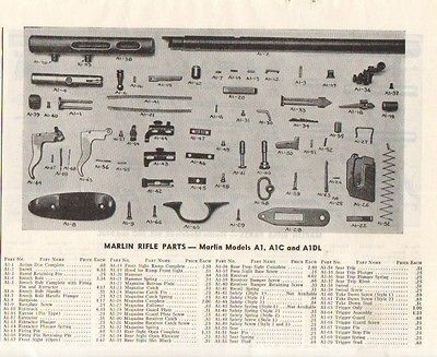 1953 MARLIN AD MODEL A1 A1C A1DL RIFLE PARTS LIST