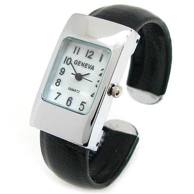 BLACK SILVER Geneva Small Size Womens Bangle Cuff WATCH