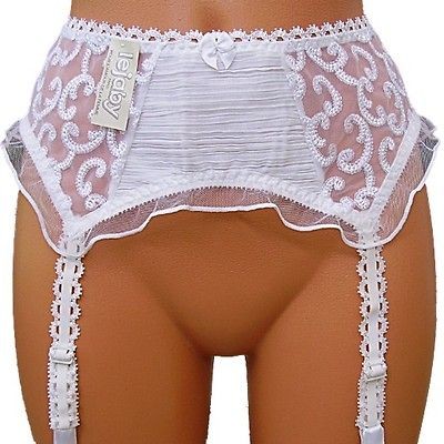 LEJABY Paris Womens Lace Garter Belt Sheer White 6 M Medium 5470 