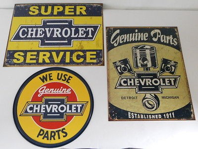   Service 3 Pc Set Signs Bowtie Emblem Piston Logo Dealer Garage Lot