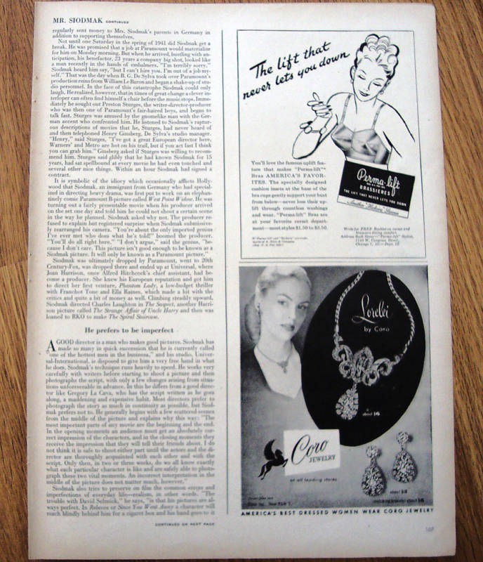 1947 Perma Lift Bra Ad 1947 Coro Jewelry Ad