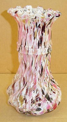 GRAND MULTI COLOR SPATTER SPANGLE CASED BELTED VASE DEPOSE FRENCH