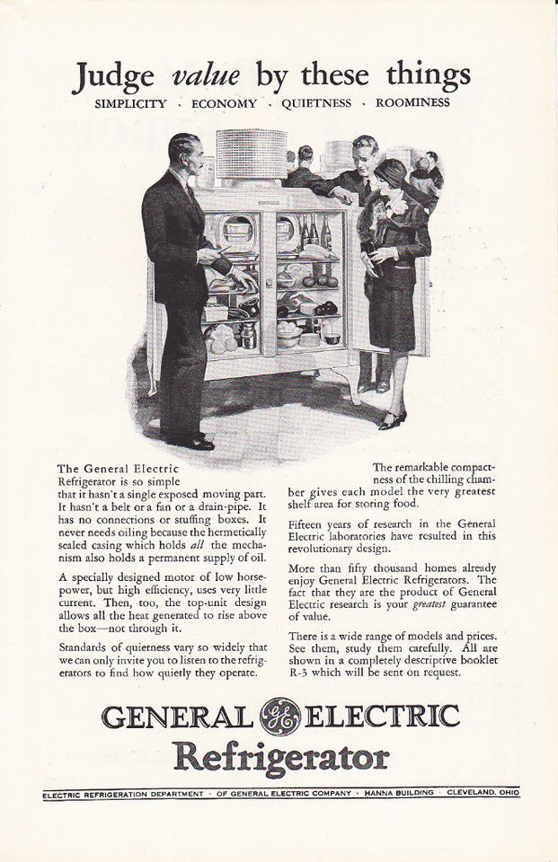 1928 GE GENERAL ELECTRIC REFRIGERATOR Vintage Print Ad