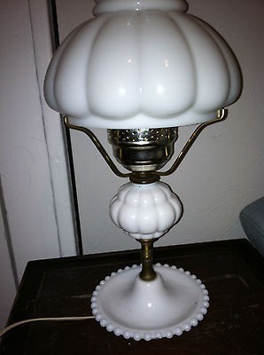Vintage/ Antique Milk Glass Hurricane table Lamp with Shade