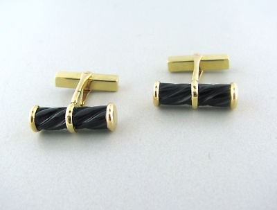 VINTAGE TIFFANY & CO. 14K GOLD BLACK ENAMEL CUFFLINKS