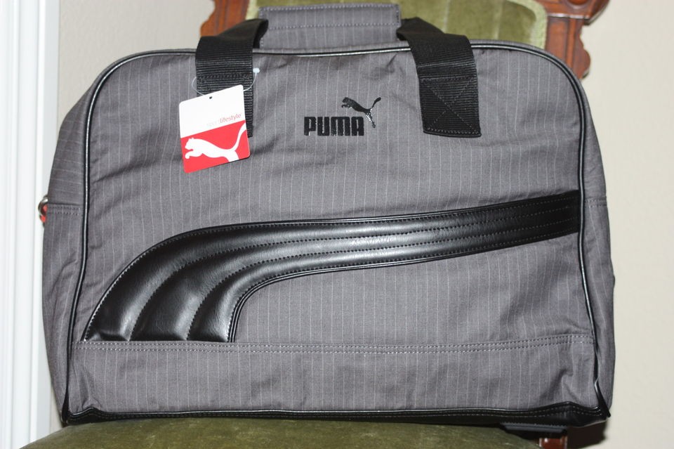 PUMA BLACK AND GRAY PIN STRIPED GRIP BAG SCHOOL GOLF GYM SHIPS 