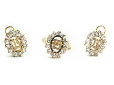 Quinceanera 14K Gold Plated CZ Earrings Ring Set