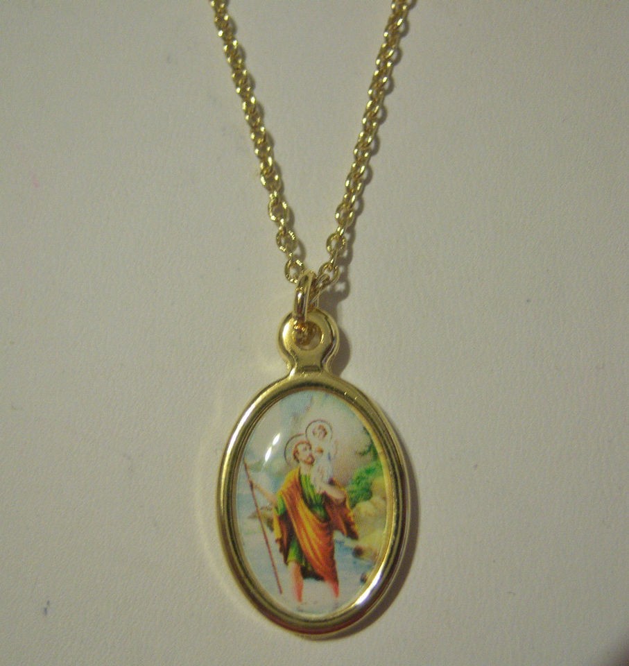 St. Christopher Beautiful Colors Gold Plated Necklace