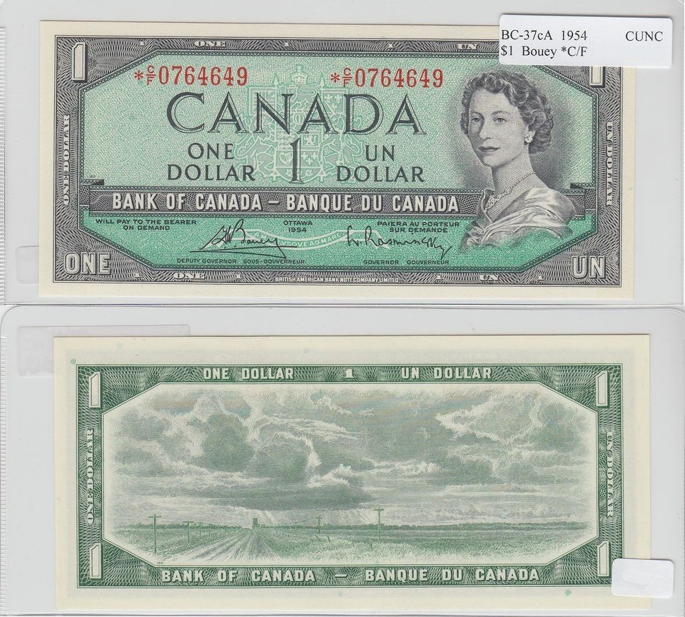 1954 Replacement $1, BC 37cA, Bouey Ras, Prefix *C/F in Choice UNC 