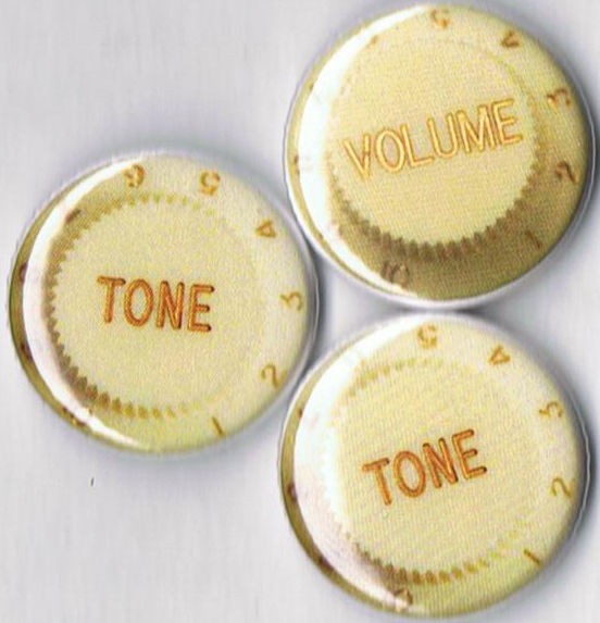 set of 3 guitar volume/tone knob pins buttons badges fender 